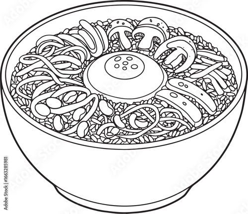 Delicious korean bibimbap bowl illustration showcasing healthy e