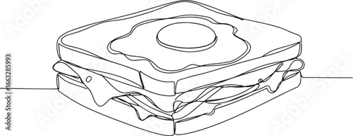Minimalist line art illustration of a croque madame sandwich on