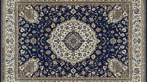 Ornate Navy Blue Area Rug with Intricate Floral and Medallion Patterns 