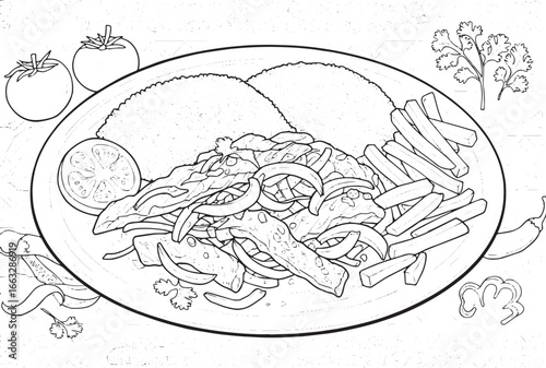 Peruvian cuisine dish in outlined style ideal for coloring book