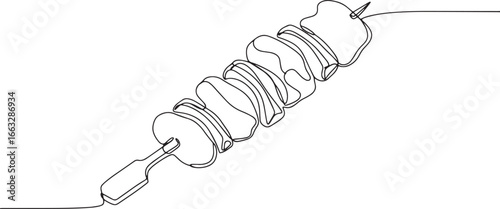 Minimalist line art illustration of a savory yakitori skewer aga