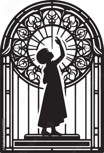 Art Deco Bathroom Illustration: Black and White Design with Mirror, Sink, and Cabinet