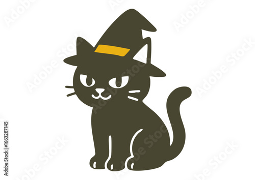 魔女の帽子をかぶった黒猫