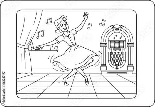 Retro rhythm a joyful 1950s dancer at a jukebox celebration of m