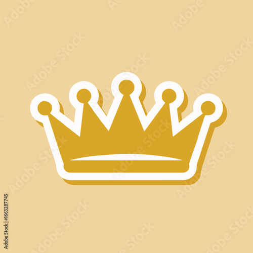 Golden crown with white outline on a beige background, a symbol of royalty, power, and success, perfect for designs related to monarchy, achievements, and luxury