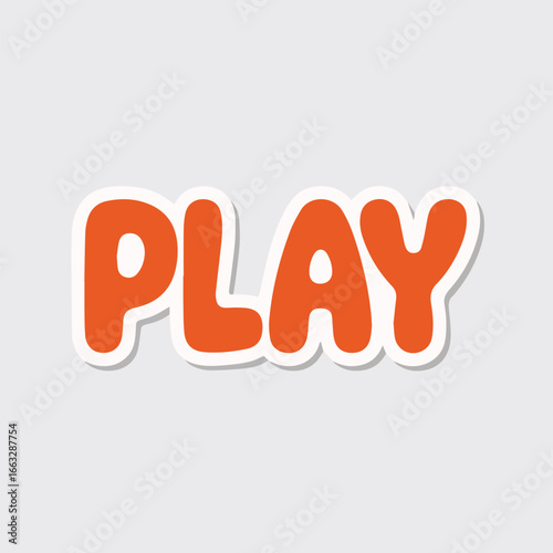 Orange play text with white outline on a light gray background, perfect for designs related to games, fun, and entertainment, suitable for children and recreational activities