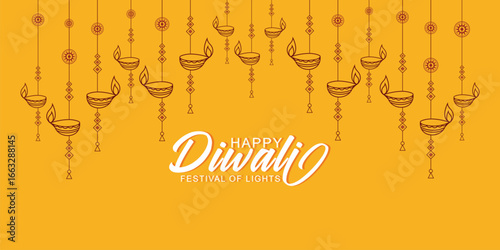 Diwali Festival Background with hanging Diya lamp