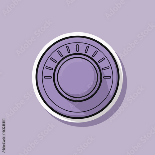 Purple dial knob with white and black outline on a light purple background, perfect for designs related to control panels, technology, and settings, suitable for volume and level adjustments