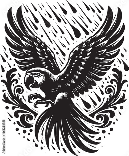 Elegant Black and White Artistic Illustration of a Walrus Within an Ornate Architectural Frame