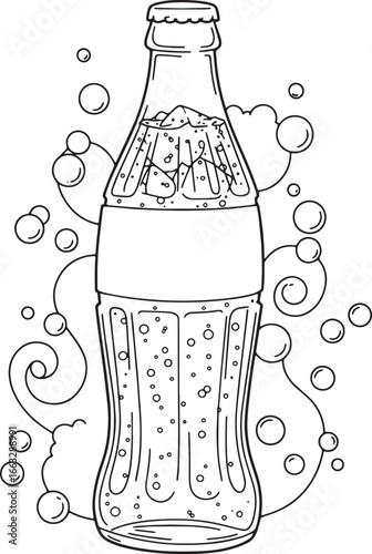 Stylized black and white illustration of a refreshing cola drink