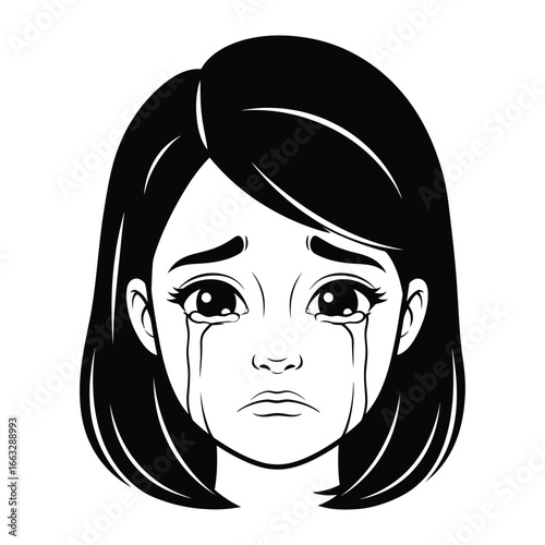 Emotional Tears: A poignant black and white portrait, expressing deep sorrow through glistening tears.