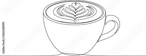 Minimalist Line Art of Latte with Delicate Heart-Shaped Foam Des