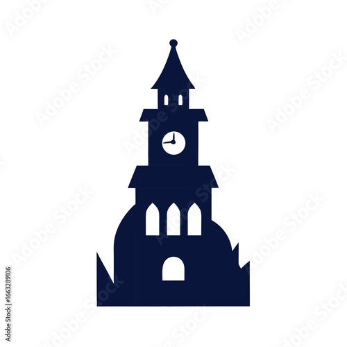 Watercolor halloween haunted clock tower isolated on white background eerie spooky illustration