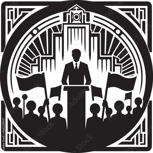 Silhouette of a Builder Constructing a Brick Wall Within an Architectural Frame