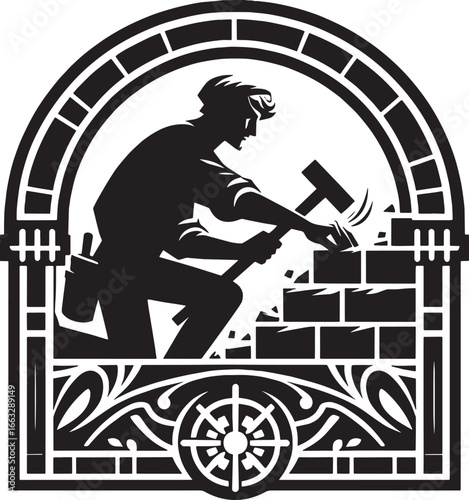 An artistic black and white illustration of a woman using a grinder tool for metal work