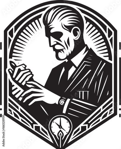 Illustration of a Politician Speaking to a Crowd with Flags and a Government Building