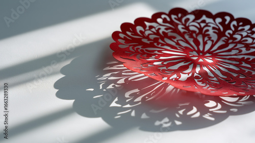 Red paper cut pattern on white background