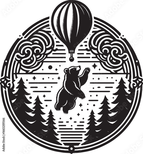 Elegant Silhouette of a Woman Admiring a Donut in a Decorative Black and White Circle