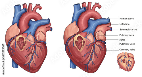 Detailed Anatomical Illustration of the Human Heart Structure.