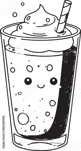 Charming Matcha Smoothie Illustration with Playful Facial Expres