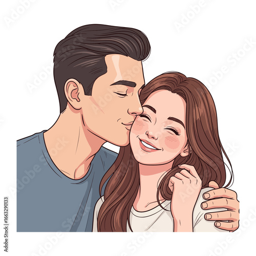 Affection's Embrace: A tender moment of affection unfolds as a man gently kisses the cheek of a woman, embodying love, care, and devotion. 