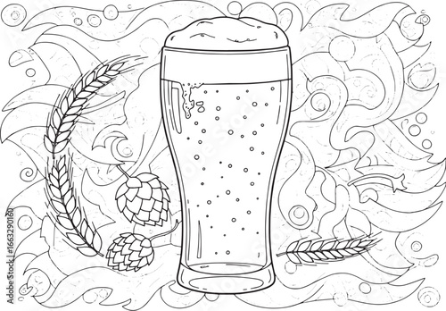 Intricate barley wine illustration perfect for coloring book or