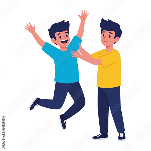 Friendship Bliss: Animated scene of two joyful boys in a moment of friendship and shared happiness, creating a sense of positive energy.
