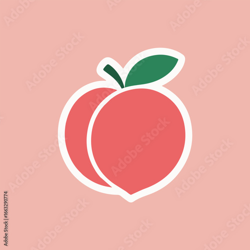 Illustration of a peach with a white outline on a pink background, perfect for stickers, icons, or design elements for a variety of projects