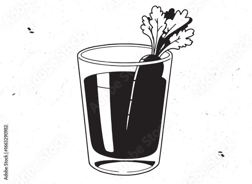 Refreshing carrot juice in a glass with swirling background illu