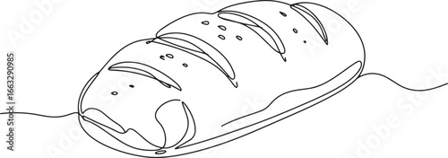 Single line drawing depicting a freshly baked ciabatta roll on a