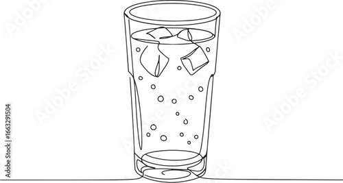 Minimalist line art illustration of a refreshing glass of ice co