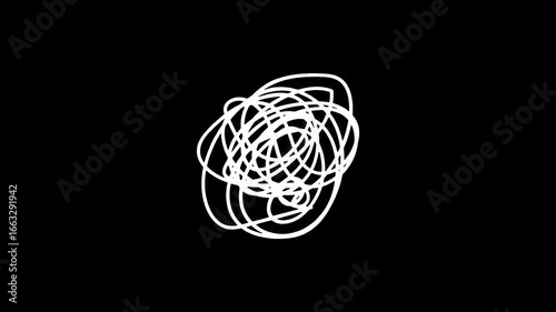 White tangle with scrawl hand drawn animation on transparent background. 4k Video