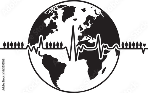 Globe with Heartbeat Line and Donor Icons