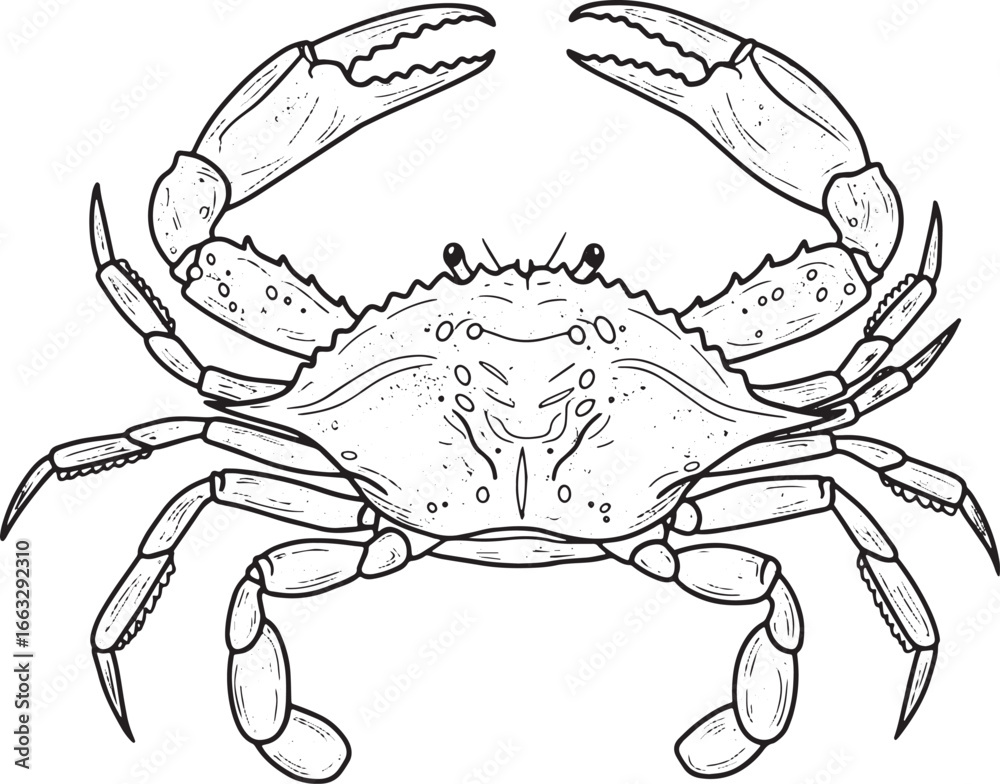 Fototapeta premium Detailed Line Art Illustration of a Blue Crab Isolated on White