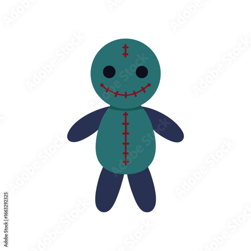 Watercolor stitched voodoo doll illustration isolated on clean white background spooky halloween art