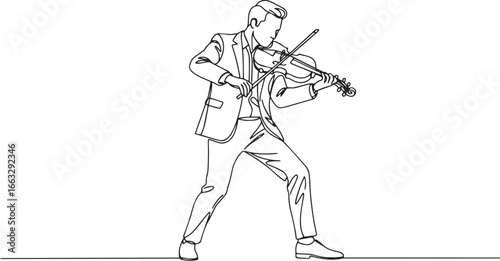 Elegant single line drawing of a violinist in suit performing pa