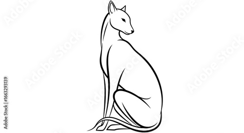 Elegant Minimalist Line Art Illustration of a Sitting Sighthound Dog with a Graceful Posture Looking Back