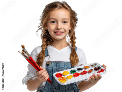 little girl painting with brush