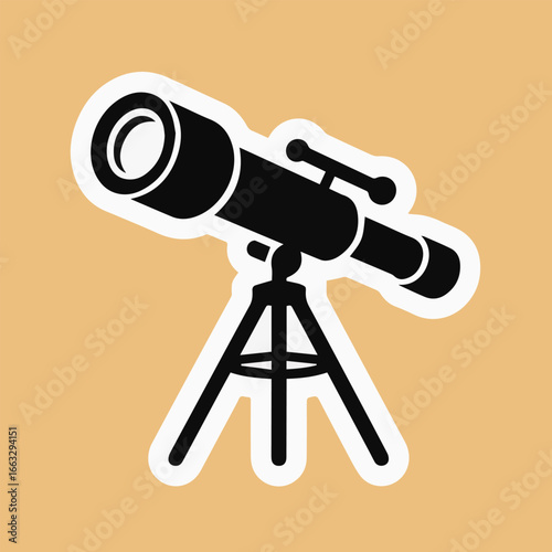 Illustration of a black telescope with a white outline, standing on a tripod, perfect for astronomy enthusiasts and science lovers alike