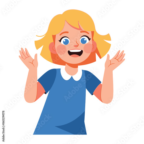 Child's Delight: A cheerful child, brimming with innocence and happiness, raises hands in playful gesture, embodying joy, innocence and happiness.