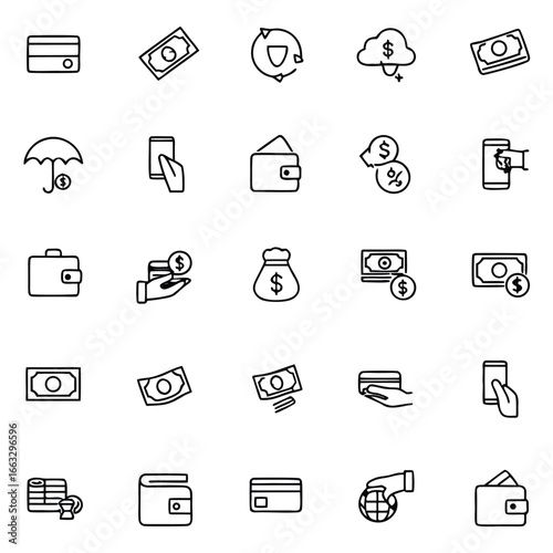 Modern financial icons showcasing secure transactions and digital payments