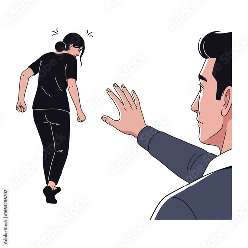 Abuse and Warning: An illustration portraying a person expressing anger towards another who attempts to de-escalate the situation.
