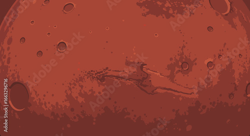 Detailed Illustration of the Planet Mars with Craters and Surface Features.