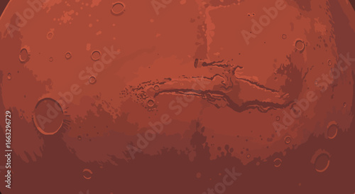 Stylized Mars Surface with Craters and Valleys Illustration.