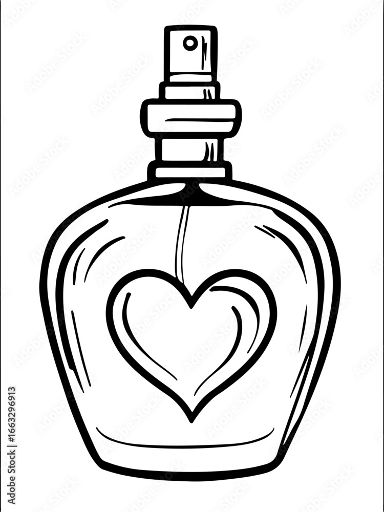 Obraz premium Romantic Perfume Bottle Line Art – Heart-Themed Beauty Icon for Packaging & Lifestyle Design