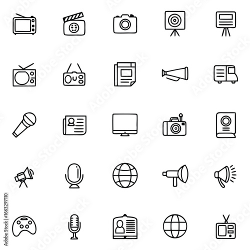 Collection of media and communication icons for digital and broadcast industries