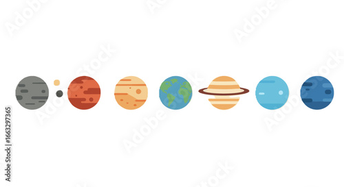 Cartoon Solar System Planets Illustration Flat Design.