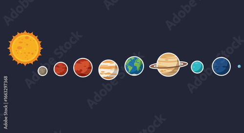 Cartoon Solar System Illustration with Planets and Sun.