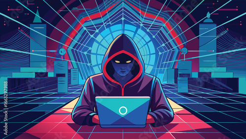 A man wearing a hoodie sits with a laptop on his lap, focused on the screen in a casual setting..eps