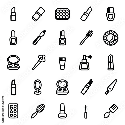 Collection of stylish makeup and beauty icons for a glamorous look